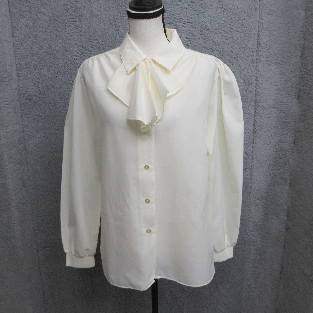 Vintage Lady Manhattan Pussybow Secretary Blouse Women L White 80s Career Office